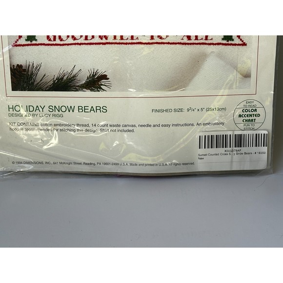 SUNSET Counted Cross Stitch Kit on Waste Canvas - Holiday Snow Bears #18… - Picture 4 of 5